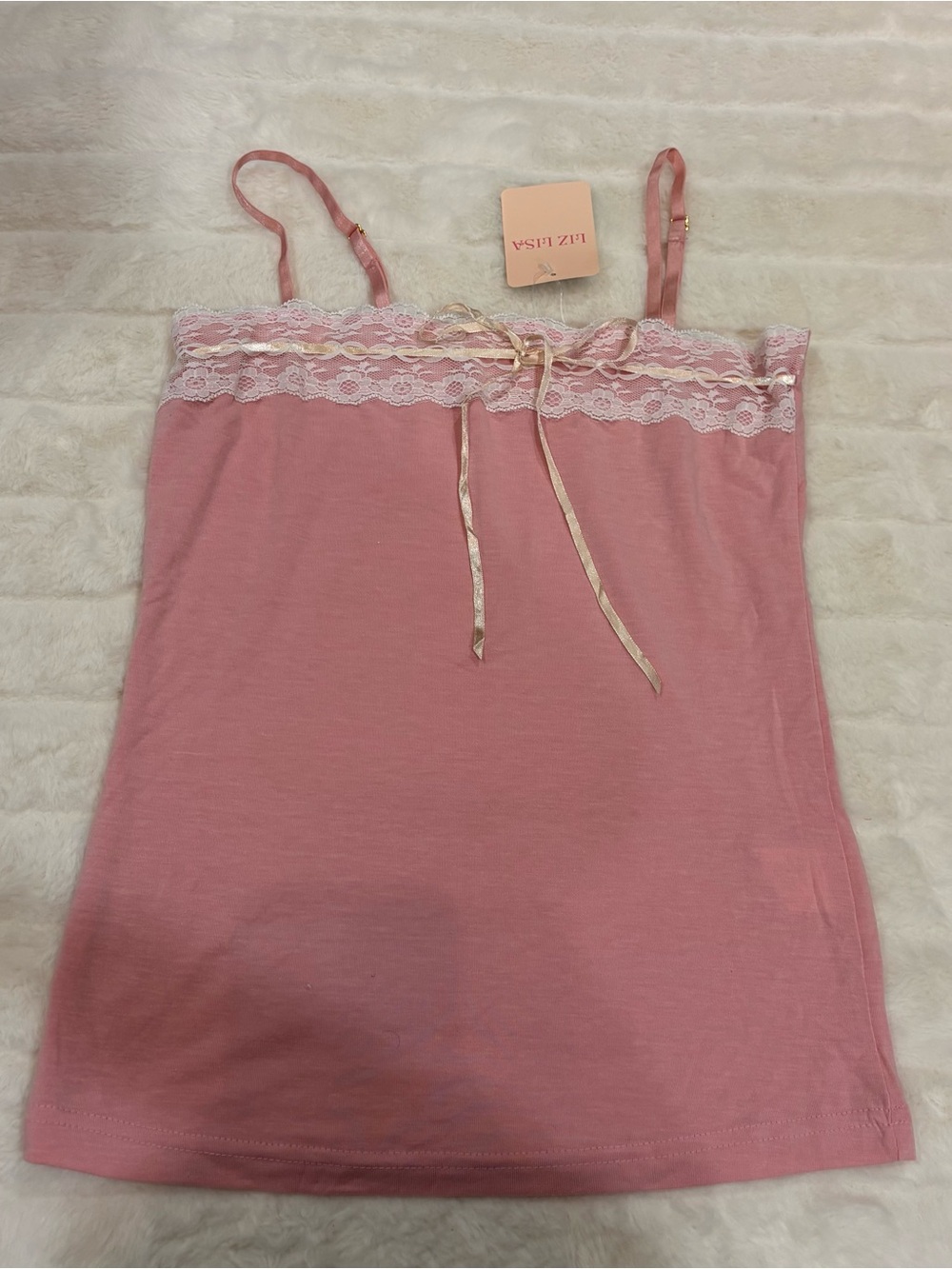 LIZ LISA Dusty Pink Lace-Trim Adjustable Strap Cami Tank